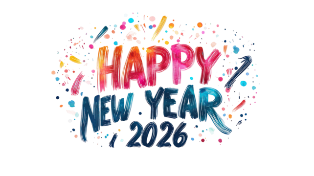 Happy new year 2023 colorful watercolor text isolated on transparent background - Powered by Adobe