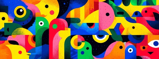 Obraz premium Joyful and Playful Illustration Featuring Colorful Shapes and Designs for Creative Projects
