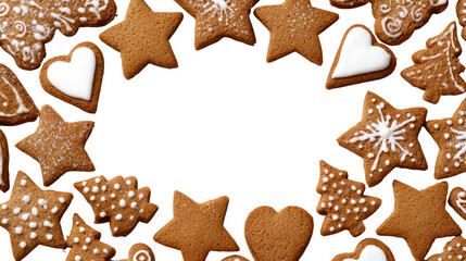 Circle of christmas gingerbread cookies isolated on transparent background