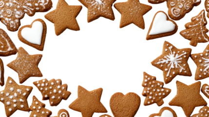 Circle of christmas gingerbread cookies isolated on transparent background