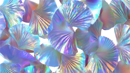 Iridescent holographic fan shapes isolated on transparent background