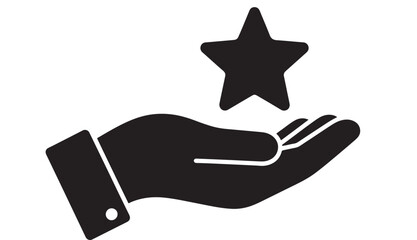 Elegant black silhouette of a hand gently presenting a floating five pointed star symbolizing quality service or top rating achievement