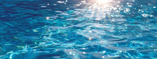 Clear Blue Water Surface in a Swimming Pool with Sunlight Reflections and Sparkling Effect