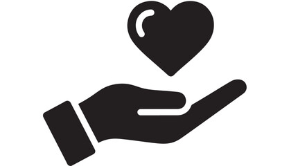 Elegant silhouette of an open hand gently offering or receiving a shining heart symbolizing care support and vital connection for health campaigns