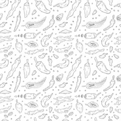 Hand drawn chili pepper seamless pattern, hot chili pattern vintage background