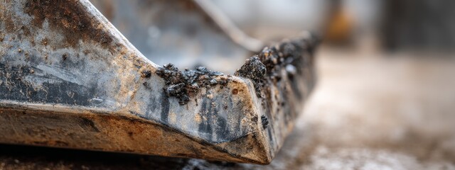 Worn Metal Bucket Edge of a Skid Steer Loader in Industrial Environment