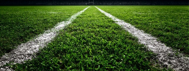 Lush Green Rugby Field with White Lines and Try Line Marking for a Competitive Game Experience