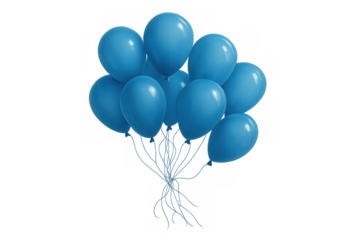 Blue balloons floating, creating a festive arrangement for birthdays and celebrations, transparent background