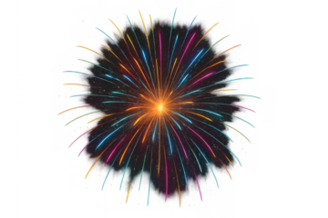 Colorful fireworks bursting in bright light, symbolizing celebration, party, and joy on a transparent background