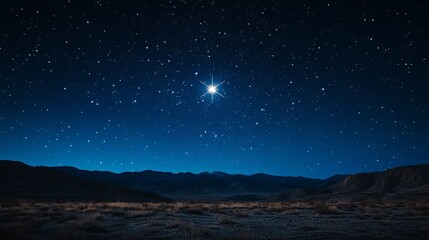 Experience the magic of a starlit night over majestic mountains, perfect for adding wonder to your next project, full of peaceful serenity.