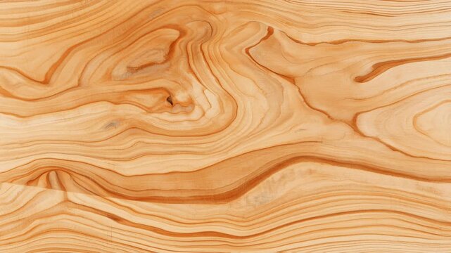 The wavy and curved grain pattern of the wood creates a dynamic and organic feel. The wood surface appears polished or varnished, providing a soft reflection of light.