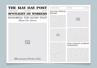 May Day Newspaper Template – Workers Day Editorial Layout – Labor Day Report Design – Two Page Printable Newspaper Style Template