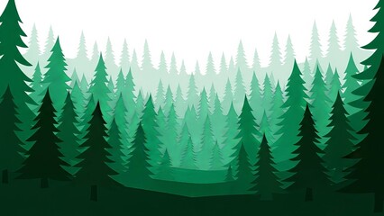 Stylized forest landscape illustration with green trees and white background