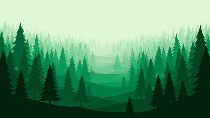 Green forest silhouette illustration serene landscape of pine trees