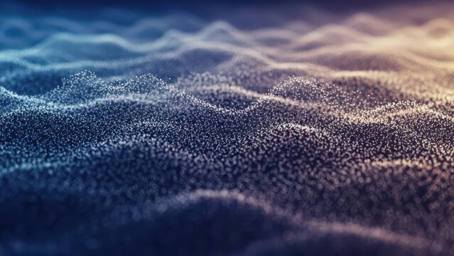 Abstract Flowing Particles Wave Overlay Blue Orange Energy Field Digital Background.