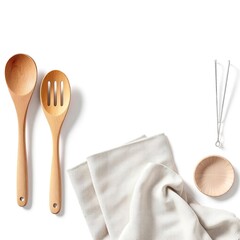Wooden spoon and kitchenware flat lay photography for cooking utensils and kitchen accessories decor