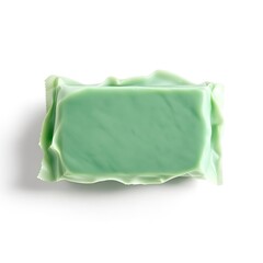 Green soap bar wrapped organic skincare product for cleansing and moisturizing isolated on white background