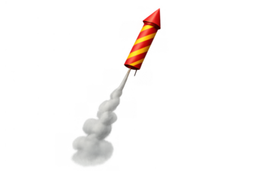 Firework rocket launching into the air leaving a trail of white smoke, illustrating celebration and explosion on transparent background