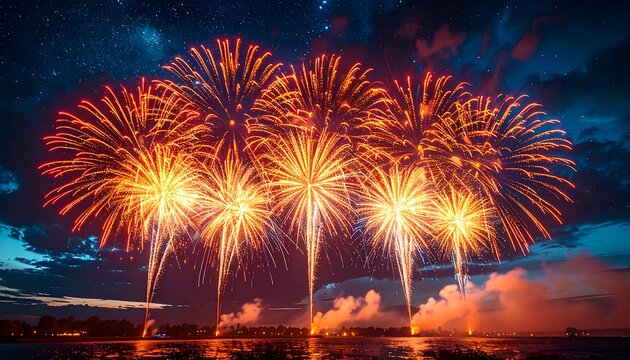 fireworks over the river - Powered by Adobe