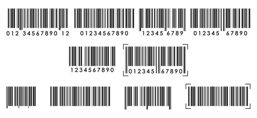Barcode symbols and scanning codes set on a transparent background