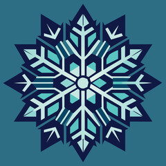 Geometric snowflake vector design with symmetrical winter pattern in cmyk colors