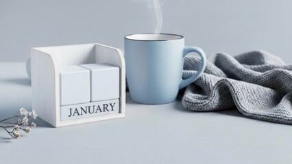Cozy January Morning with Coffee and Calendar.