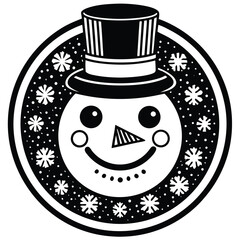 Simple circular outline of a snowman face vector design for winter holiday projects