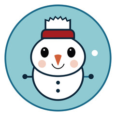 Simple snowman face vector illustration with circular outline for winter holiday designs
