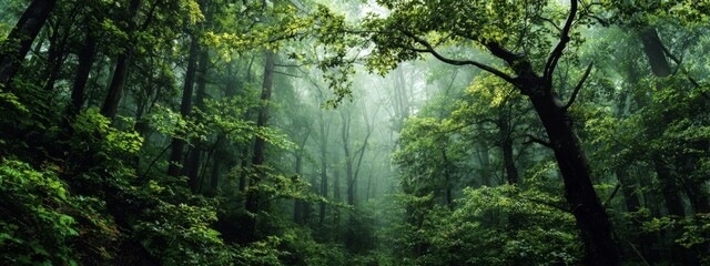 Obraz premium Lush Green Forest Emphasizing the Importance of Nature's Beauty and Biodiversity in a Serene Atmosphere