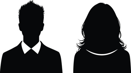 Silhouette of man and woman with hair style in black color on transparent background illustration template. Couple portrait with haircut design