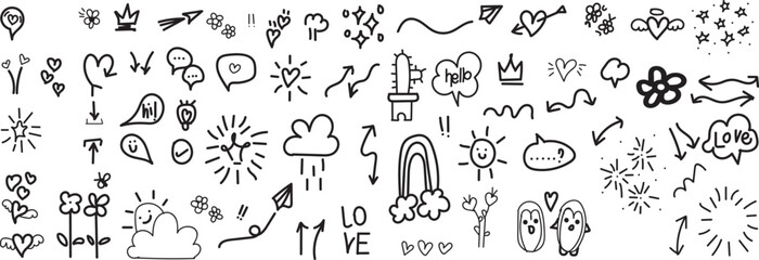 Obraz premium Collection of hand drawn doodle icons perfect for social media messaging design.