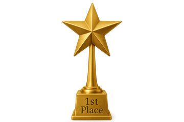Golden star trophy presenting first place achievement, celebrating victory and success in competition with reward