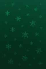 Deep green gradient background with scattered abstract snowflakes vector