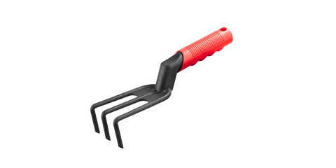 Small Garden Fork with Red Handle for Loosening the Soil