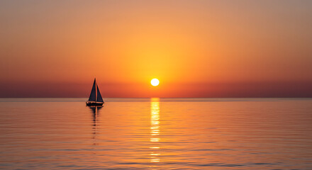 Sailboat Sailing at Sunset on Calm Sea