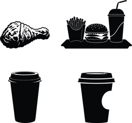 Black and white fast food icons for menu or restaurant design