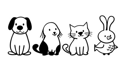 Naklejka premium Illustration featuring a dog cat bunny and another dog in a simple line drawing style design format mjunaid silhouette