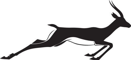 Silhouette of a gazelle leaping across a white background