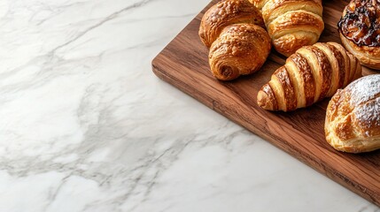 Assorted fragrant pastries on wooden board