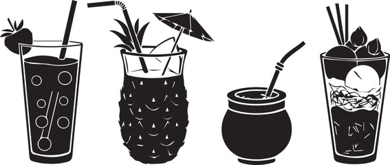 Hand drawn collection of tropical cocktails and drinks