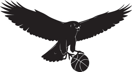 Fototapeta premium Silhouette of a raven holding a basketball in its talons