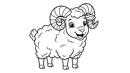 Cute Cartoon Ram Sheep Coloring Page with Horns
