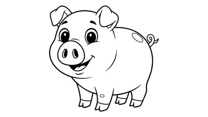 Cute Cartoon Pig Smiling Line Art Illustration for Kids