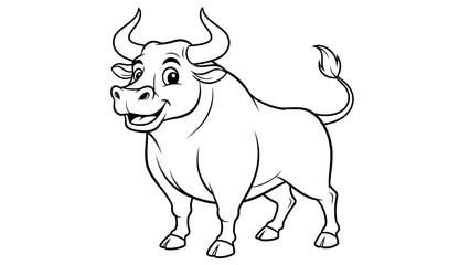 Cute Cartoon Bull Smiling Line Art Illustration for Kids