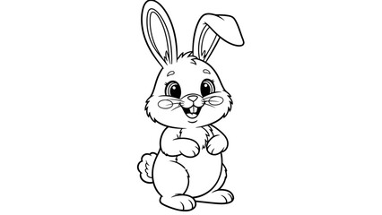Cute Cartoon Bunny Sitting and Smiling Line Art Illustration