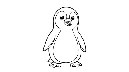 Cute Cartoon Penguin Standing and Smiling Line Art Illustration
