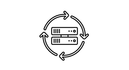 Fototapeta premium Data Backup Server with Circular Arrows Line Art Icon
