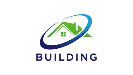Modern Building Logo with House Roof and Swoosh Design
