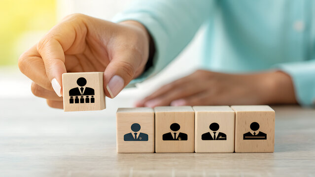 Training and Workforce Development. Wooden blocks with training  and human icons, symbolizing structured learning, skill development and leadership driven training programs. Learning management system