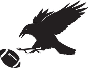 Naklejka premium Silhouette of a crow swooping down towards an american football